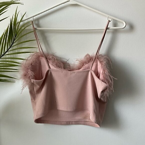 Y2K Inspired Forever 21 Pink Fur Lined Crop Top M - Picture 2 of 4